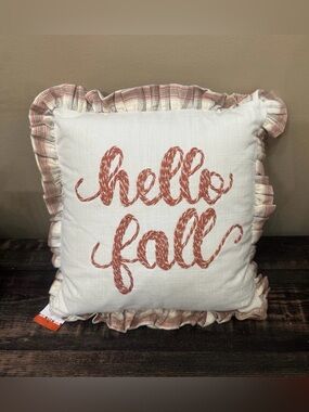 Hello Fall Script Accent Pillow - Cream with Rust Lettering
